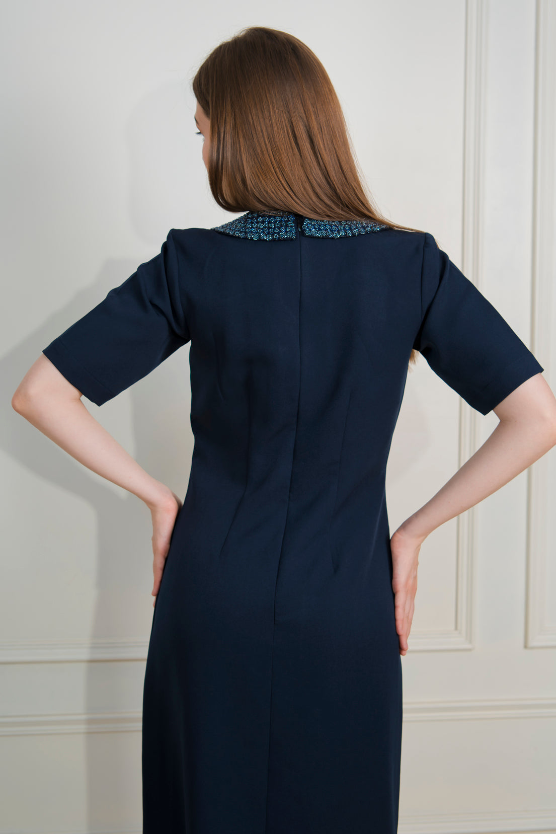 Madeleine Navy Embellished Collar Dress